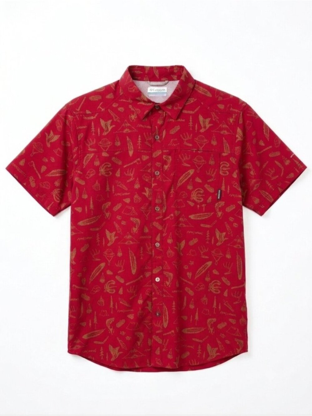 Columbia x Sam Larson Pilsner Peak Camping Shirt Red Button Up Mens Size Medium